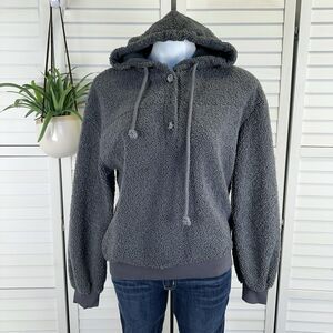 Anthropologie‎ Current Air Gray Callan Sherpa Hoodie Teddy Sweatshirt Size S